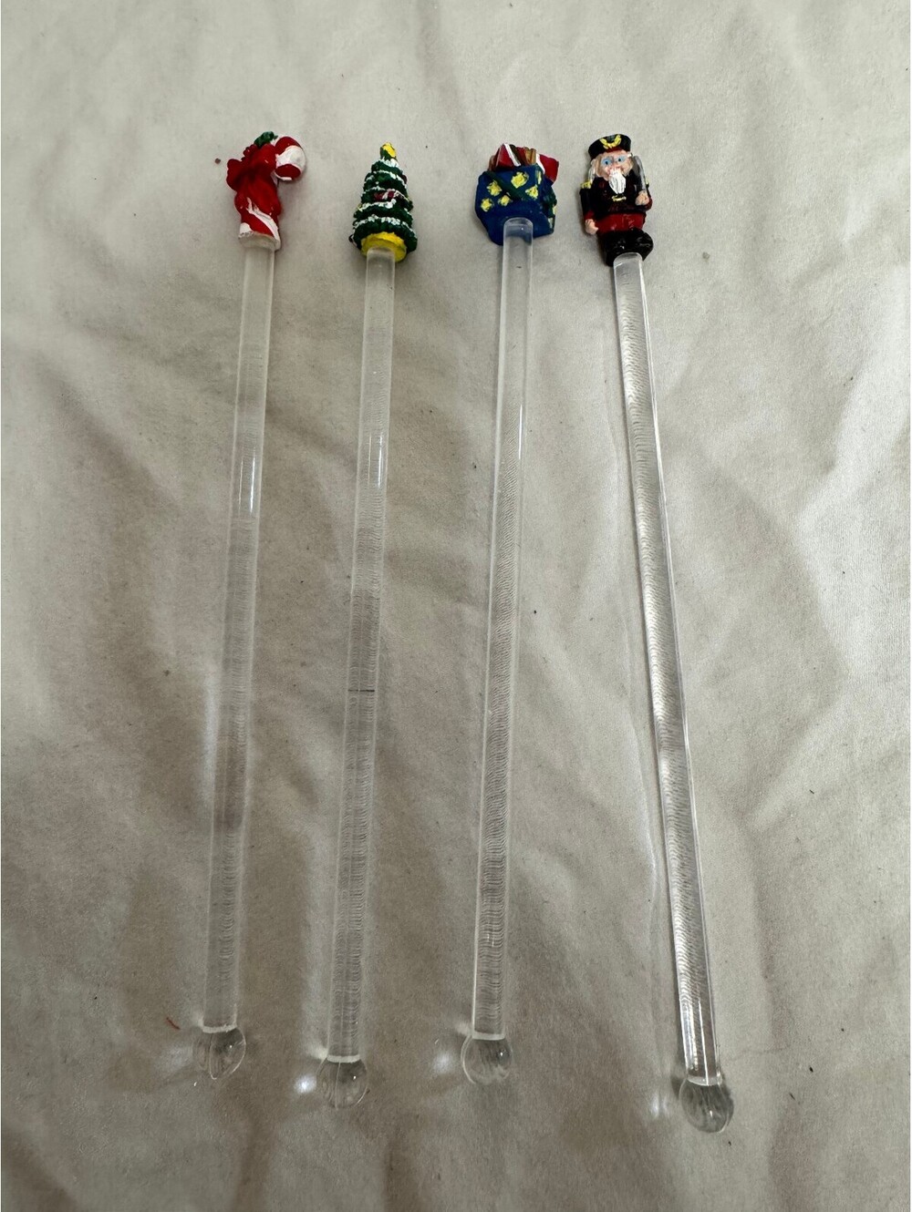 Vintage Christmas Glass Drink Stirrers Swizzle Sticks Set of 4